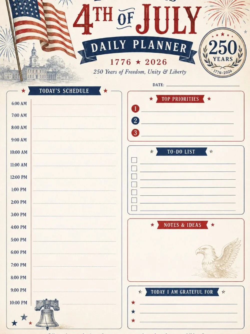 Celebrating 250 Years | Planner & Notepad Bundle | 8.5x11 Daily Planner + 5x7